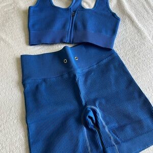 Blue Ribbed Activewear Set